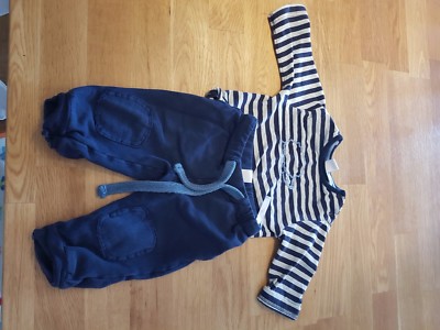 Set aus Langarmshirt und Hose (Little Star), Gr. 68, dunkelblau / (grau gestreif