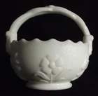 Vintage Imperial Basket Milk Glass w/Handle Daisy & Bow Pattern 5” Tall handled