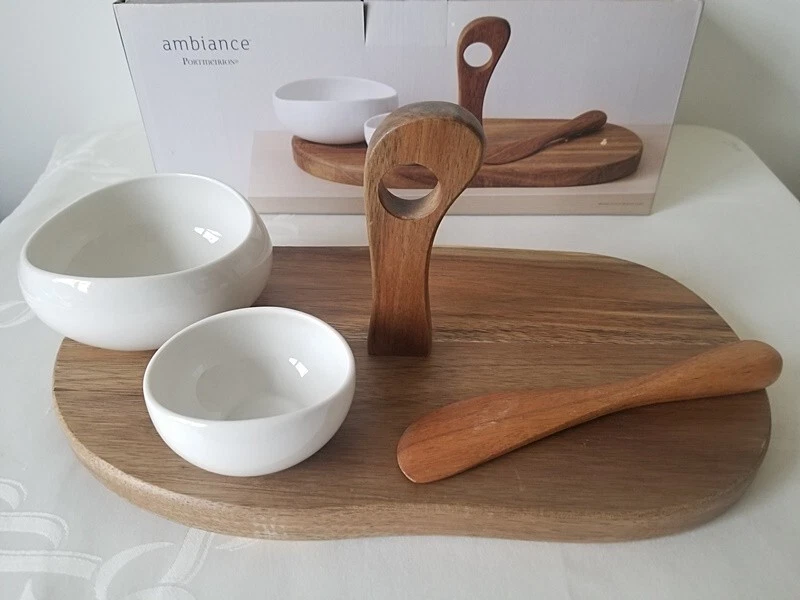 Portmeirion Ambiance 4 Piece Serving Set,Wood and Porcelain