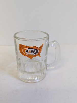AW ROOT BEER Vintage Clear GLASS MUG 4.5'' Tall United States Logo