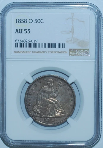 1858 O NGC AU55 Seated Liberty Half Dollar