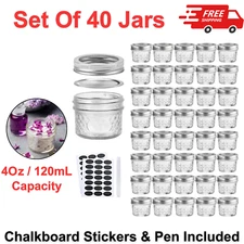 40 Pack 4 Oz Mason Jars Glass Canning Jars, Jelly Jars with Lids for Honey, Jam