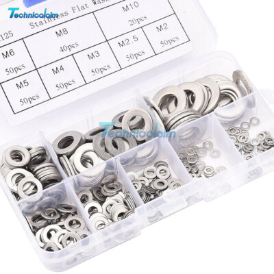 360pcs/set Stainless Steel Flat Washer Kit M2 M2.5 M3 M4 M5 M6 M8 M10 Boxed