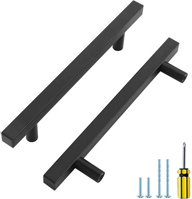 30 Pack Matte Black Square Cabinet Handles - 5 Inch Modern Drawer Pulls
