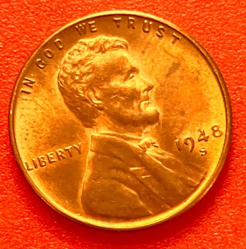 1948-S Lincoln Wheat Cent Penny GEM RED BU From an Original Bank Roll