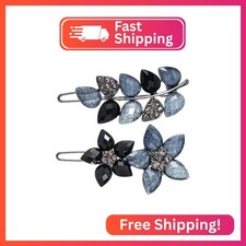 HINZIC 2Pcs 2inch Vintage Rhinestone Hair Barrettes, Gray Black Sparkly Crystal