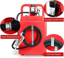 Red 32 Gallon 120 L Portable Fuel Tank With 12 V Diesel Pump 13 Ft Delivery Hose