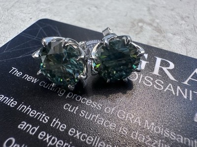 10 CTTW Green Blue Moissanite Stud Earrings 925 Sterling Silver 5CT Each Cert