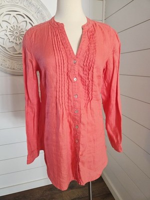 Malvin Size 8 100% Linen Tunic Top Pink Pleats Roll Tab Sleeves Hamburg Germany