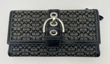 Coach Envelope CheckbookWallet Long Leather Canvas Buckle Signature C Logo Black