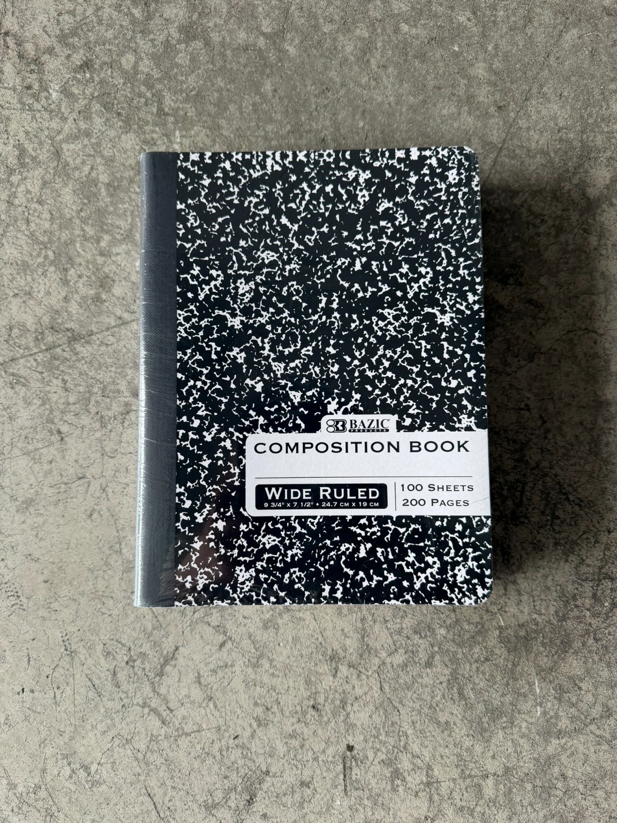 BAZIC Products Composition Book BLACK Marble WIDE RULED 100 SHEETS/200 PAGES 6PK