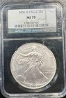 2006-W $1 American Silver Eagle NGC MS70 Burnished 1 oz .999 Silver - Perfection