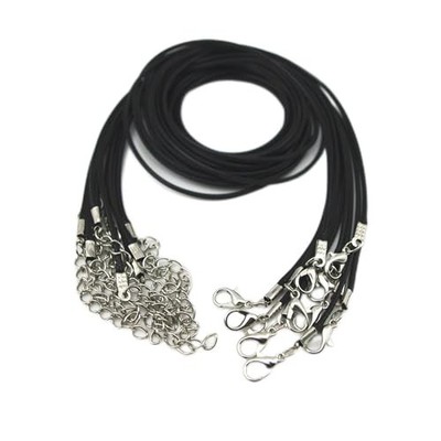 Glory Qin 10pcs Black Leather Necklace Cord Chain 1.5mm 2'' Extension 32 Inches