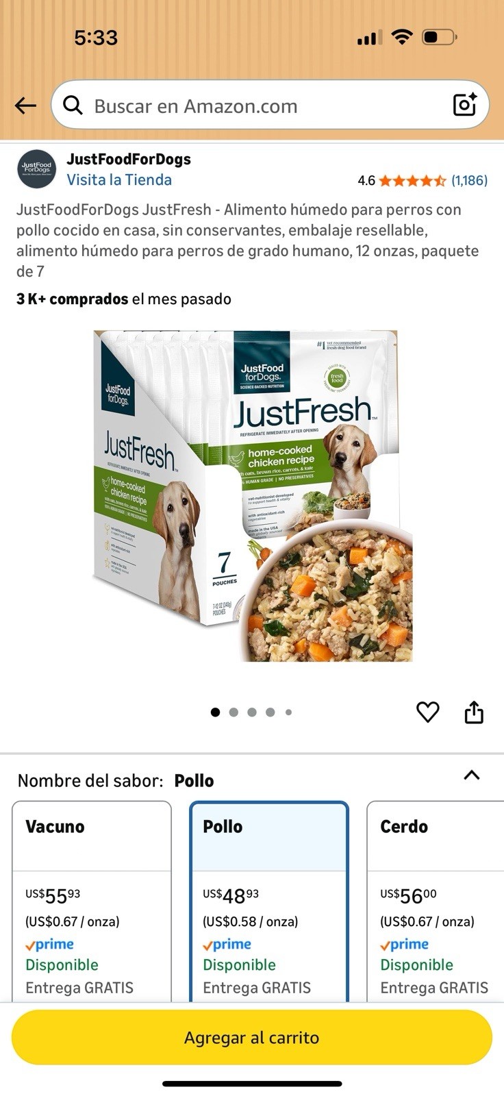 Fordogs Justfresh - Alimento H&uacute;medo Para Perros Con Pollo Cocido En Casa