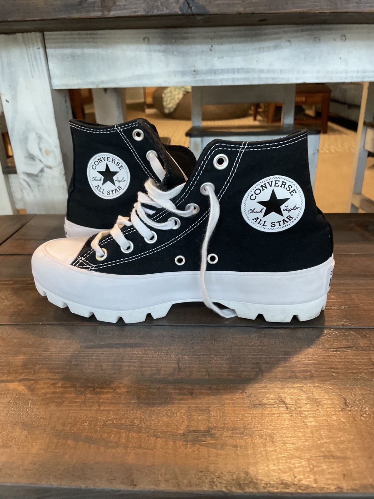 Converse Chuck Taylor All Star Lugged Heel Platform Black White Shoes Size 7-image