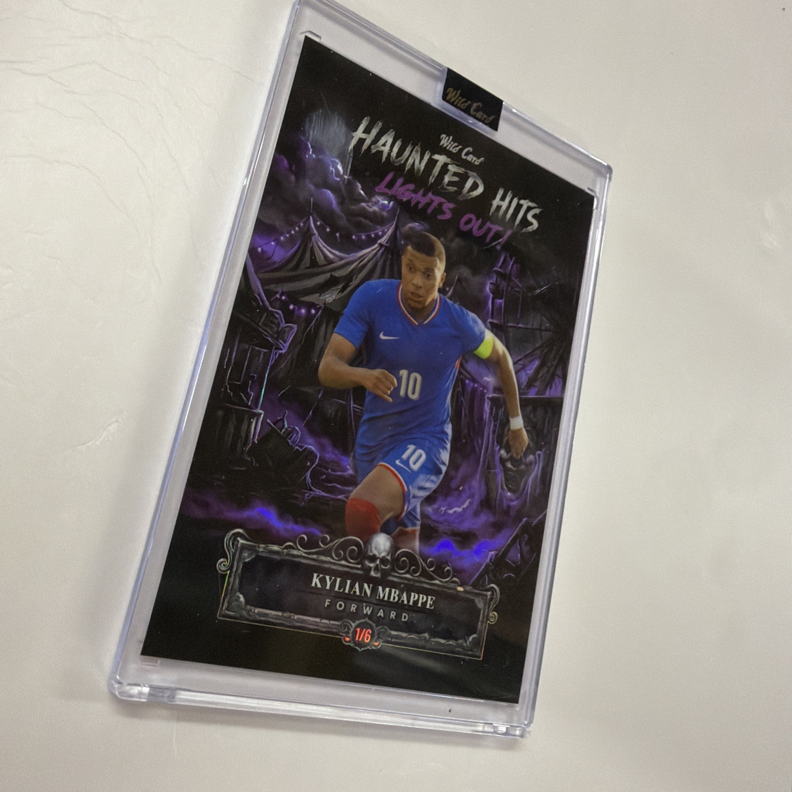 Wild Card Haunted Hits Lights Out! Kylian Mbappé France Serial Numbered 1/6 #85B view 9