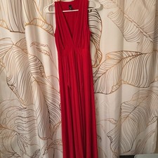 Red Sleeveless V-Neck Maxi Dress with Slit