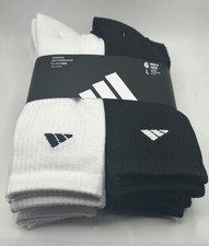 New Adidas 6 Pack Mens Large Athletic Cushioned Crew Socks With Arch Compression