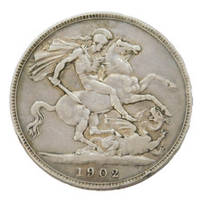 King Edward VII Sterling Silver 1902 Crown Coin Fine Condition Antique