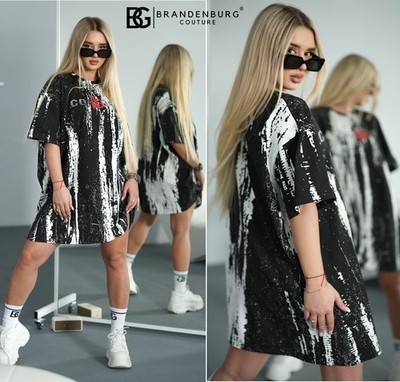 Neu 38 40 42 M-L-XL Shirt Kleid Brandenburg Couture Schwarz Weiß Trend Top Deal