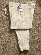 Perry Ellis- Slim-Fit Linen dress Pants, Size : 38/32 , color: Biege Chinchilla
