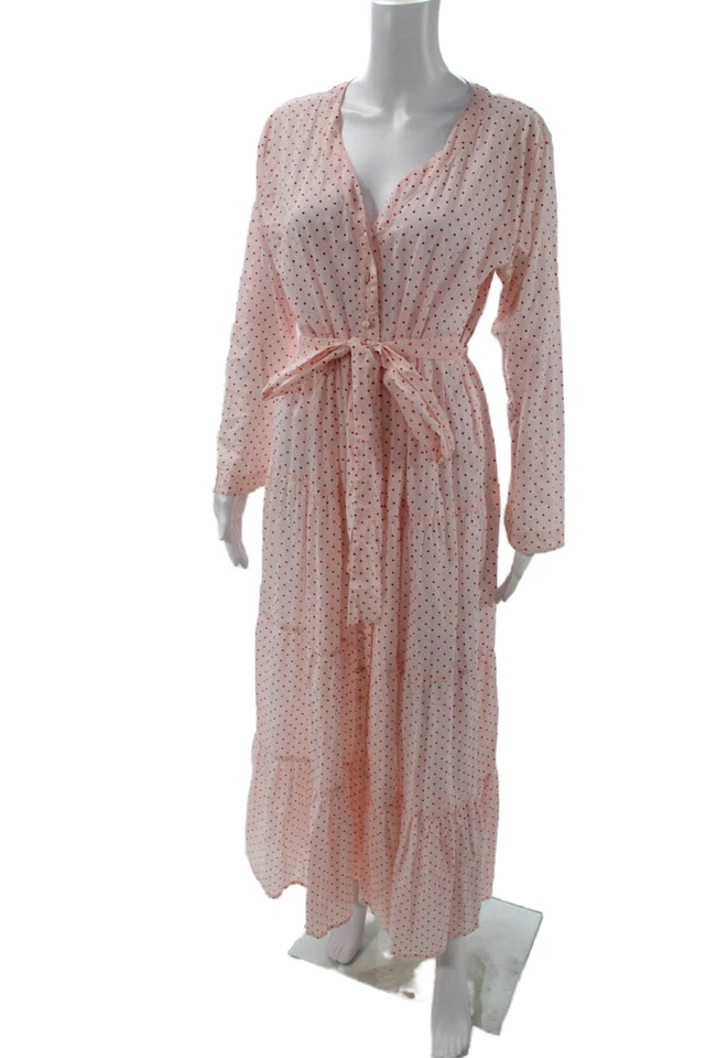 Soler Women Maxi Dress Pink V-Neck Long Sleeve Button Bohemian Size M - Image 2 of 4