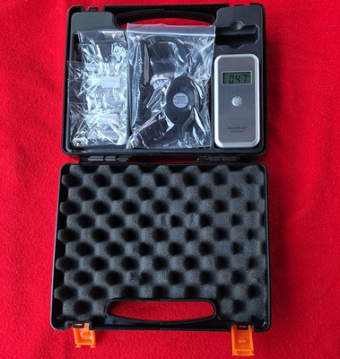 AlcoMate Premium Digital Electronic Breathalyzer Silver w/ Case & Accessories