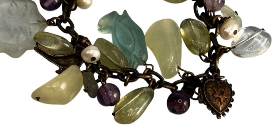 Pulsera Artesanal Dije Cuarzo y Cuentas de Vidrio Sol Corazón Pingüino Ángel 7" Foto 4 de 4