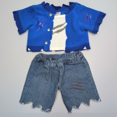 Build A Bear blaue Werwolfskralle Jacke Oberteil und Denim Jeans Halloween Kostüm