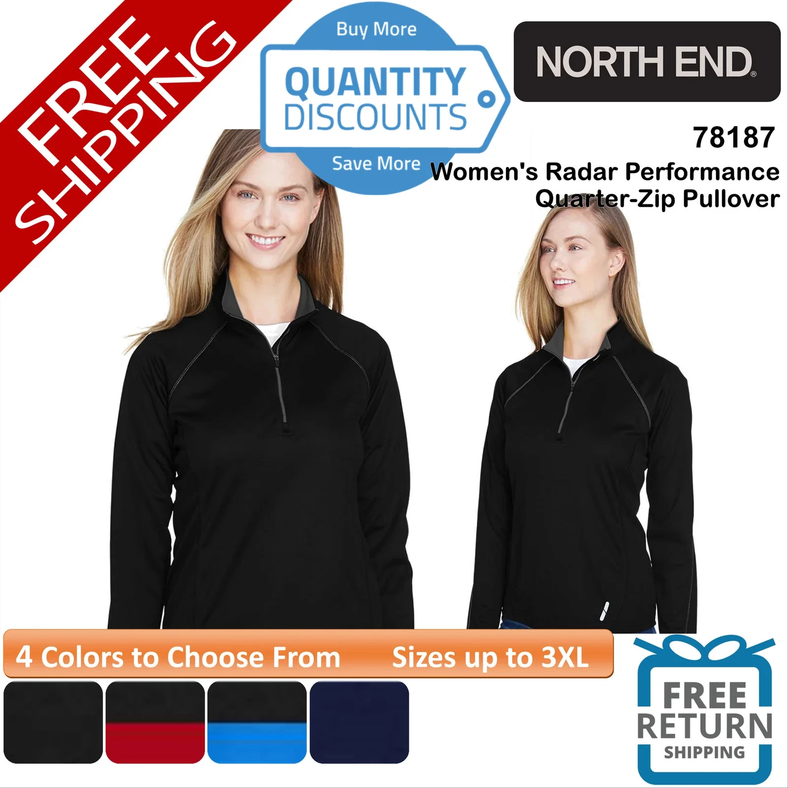 🔥 North End Women Radar Quarter-Zip Pullover Performance Top Up To 3XL 78187