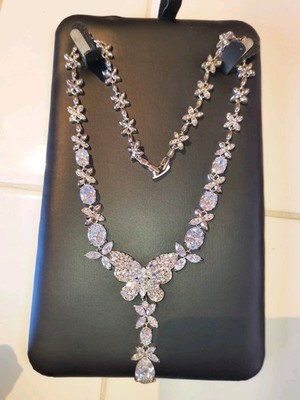 Designer Nolan Miller Faux Diamond Crystal Butterfly Statement  Necklace