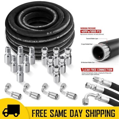 50FT 1/2'' Hydraulic Hose with 16PCS Hydraulic Hose Fittings W.P.40MPa / 5800PSI