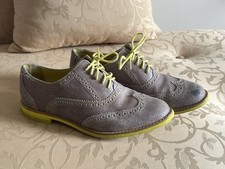 Cole Haan Shoes Womens Size 7 Alisa Wingtip Oxford Brown Suede Yellow Laces