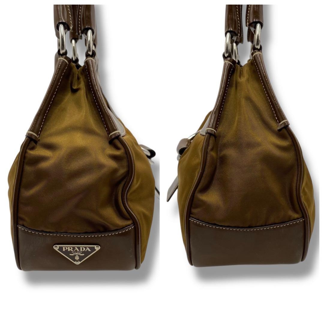 PRADA Nylon Leather Shoulder Bag Brown Logo Plate Ring Strap Vintage Used thumbnail 6
