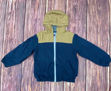 Gymboree Boys Hooded Jacket Lined Coat Tan Navy Size 5-6 Fall Winter Pre-Owned