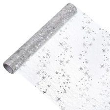 9 Feet Table Runner, Sequin Foil Thin Mesh Metallic Table Runner, Bright Silver