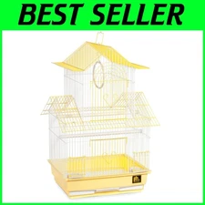 Peak Styled Parakeet Cage, Yellow/White
