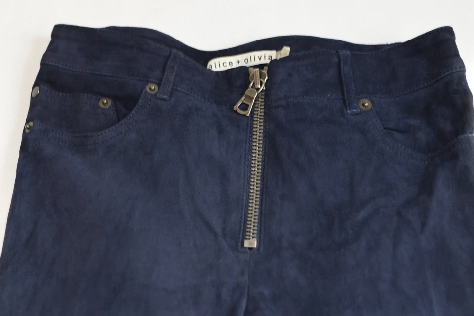 Pantalones ajustados Alice + Olivia azul marino gamuza genuina cuero detalle cremallera - UK6 Foto 3 de 4