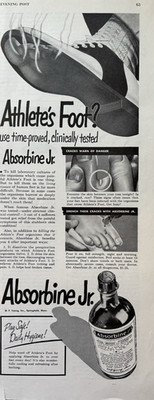 1949 Absorbine Jr Athletes Foot Medicine Relief Clinically Tested VTG Print Ad