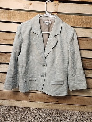 Pendleton Womens Cotton Linen Blend 3/4 Sleeve Green Blazer Jacket Size 14