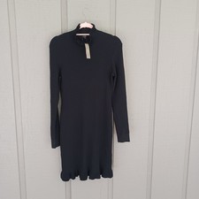 J Crew Supersculpt Ruffle Neck Mini Sweater Dress Size L Feminine Ribbed Stretch