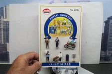MODEL POWER O-027 SCALE POSTAL WORKERS 5 FIGURES RED BIKE & OTHER DETAIL ITEMS!