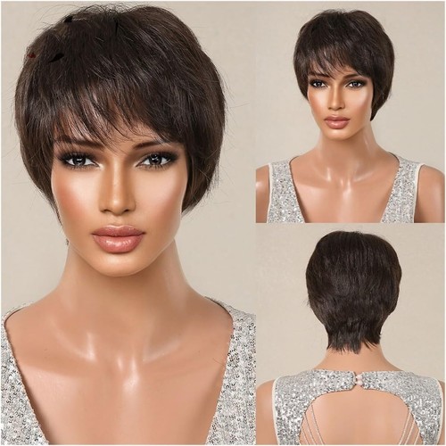 Perruque Courte Homme Brun Foncé - Synthétique Texturée, Résistante à La Chaleur - Taille Moyenne - Neuf Sans étiquettes