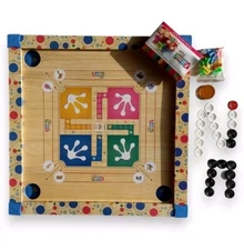 Wooden Carrom Board Game, 5-in-1, Large Size for Kids and Adults,Back Side Other