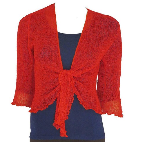 Women Bolero Knitted Tie Up Open Front Shrug Ladies 3/4 Sleeve Cardigan Top 8-14 - Picture 32 of 39