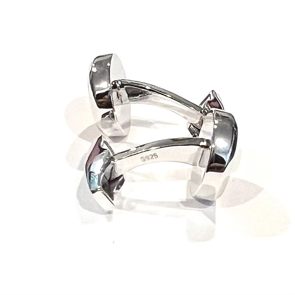 925 Sterling Silver Bevel Edge Round Yellow Wood Cufflinks In Box Men Cufflinks - Image 4 of 4