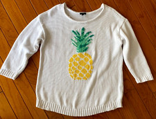 Talbots White 3/4 Sleeve Sweater With Pineapple on Front size M