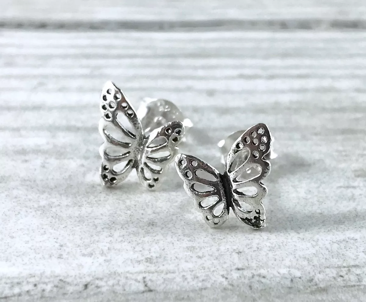 925 Sterling Silver Butterfly Earrings Small Cute Stud Minimalist