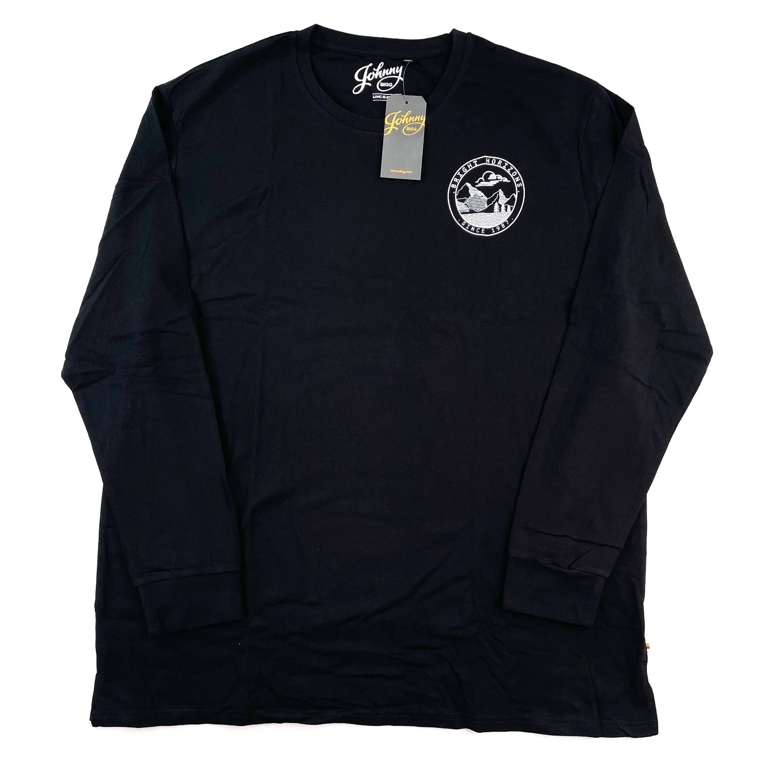 Johnny Big Long Sleeve Bright Horizons Back Print Top Crew Neck Black Size 4XL