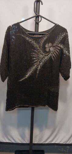Vintage Jean For Joseph Le Bon 100% Silk Shirt With Black And Silver Sequin Sz M